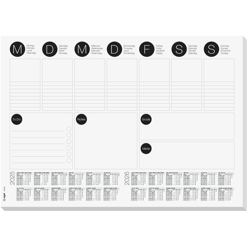 Sigel Schreibunterlage Wochenplaner mit Kalender, Papier, grau