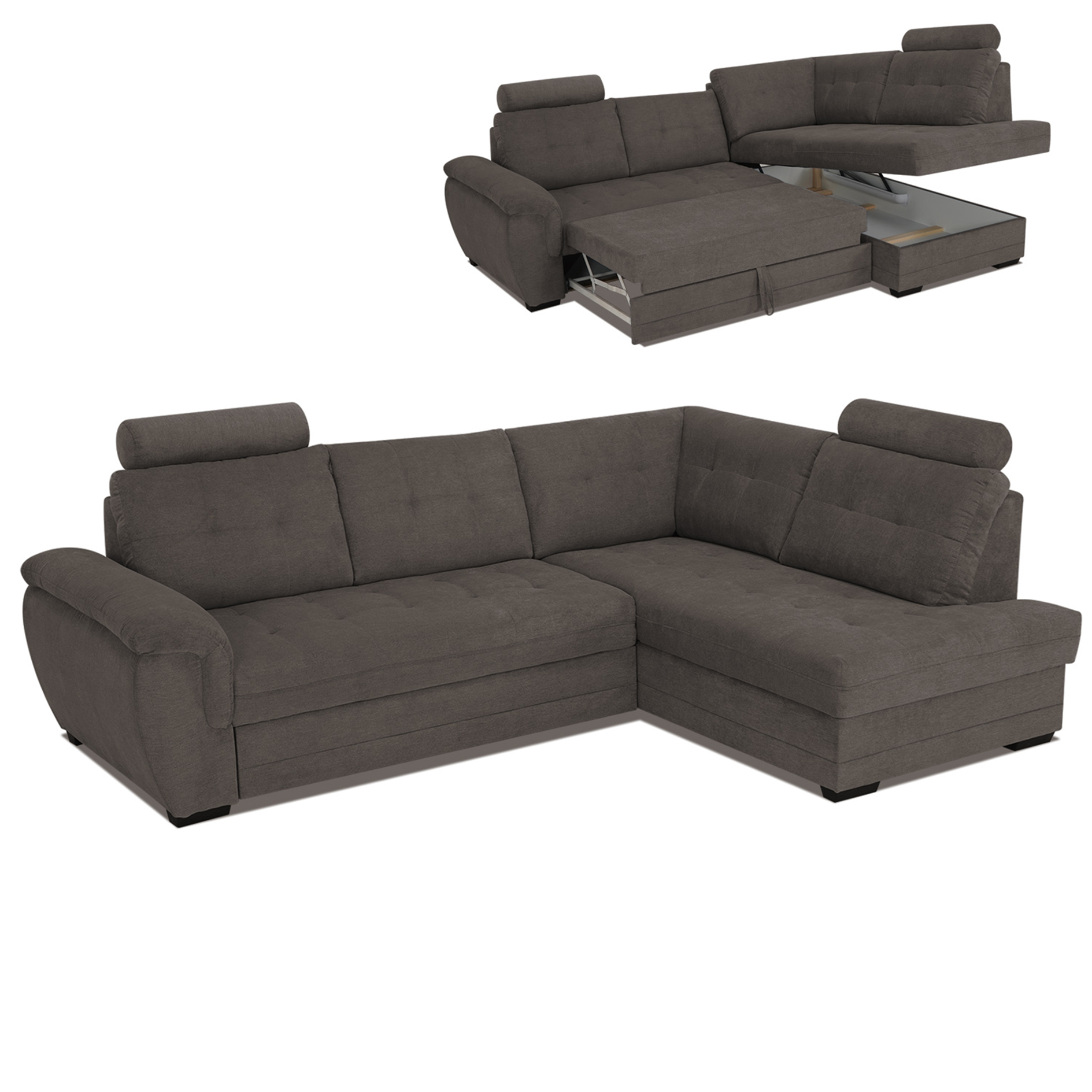 Ecksofa - stone - Velours - Liegefunktion - Staukasten rechts