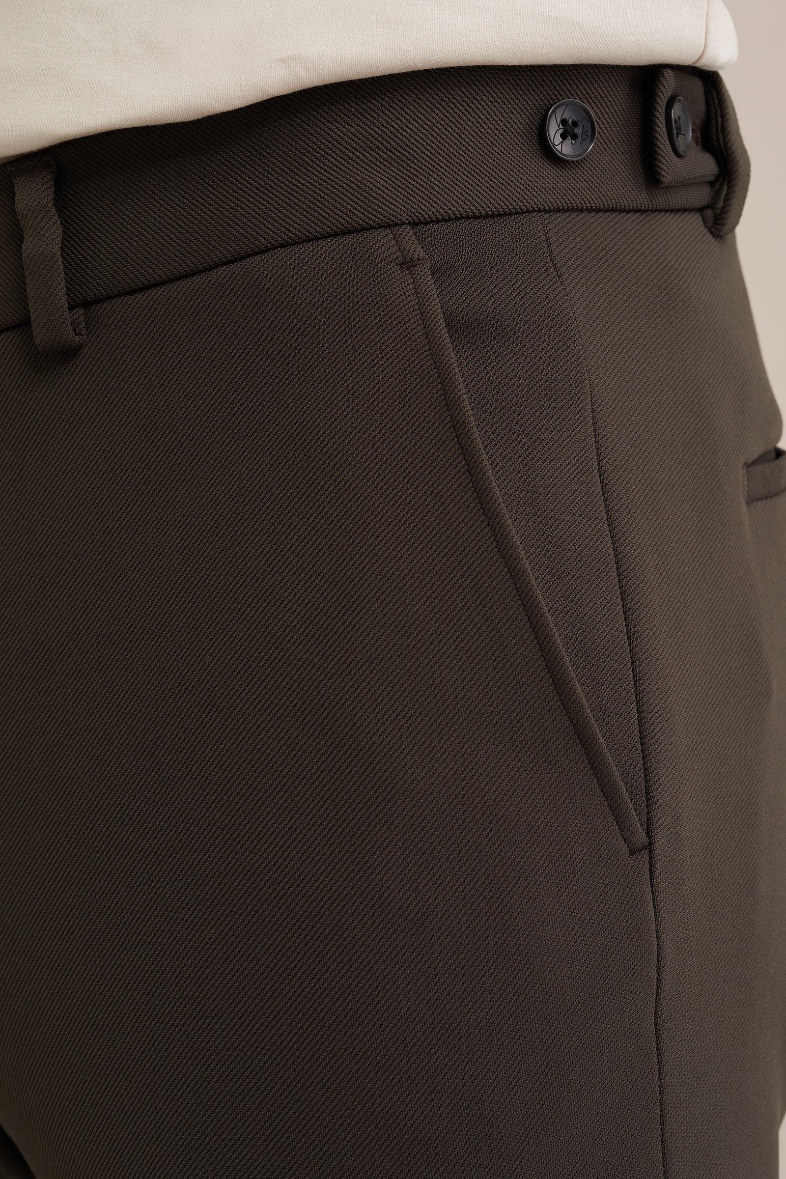 kreukvrij slim fit pantalon van gebreid nylon Van Gils Donkergroen