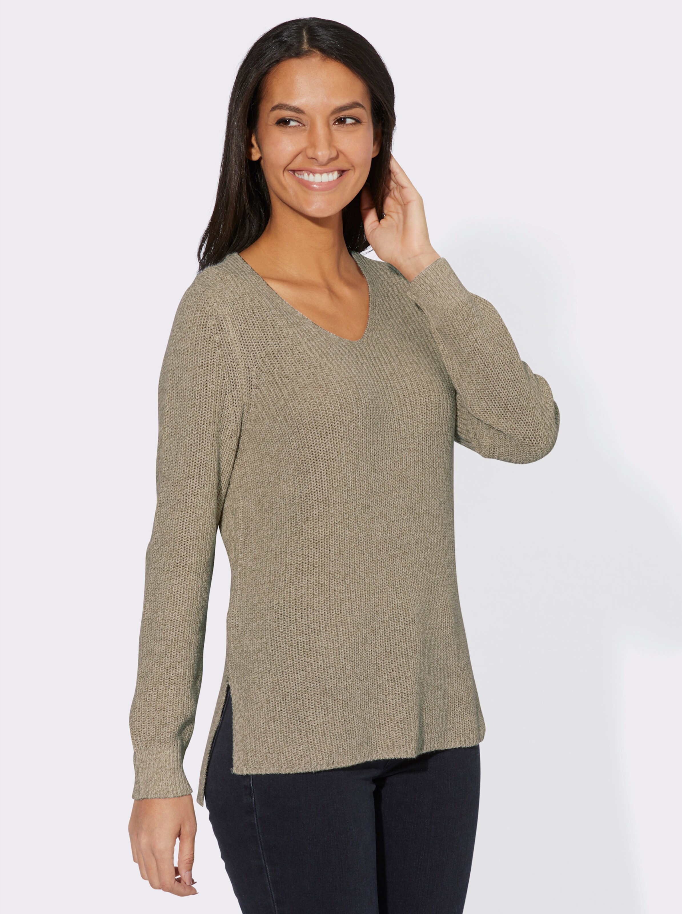 Langarm-Pullover in Rippenstrick