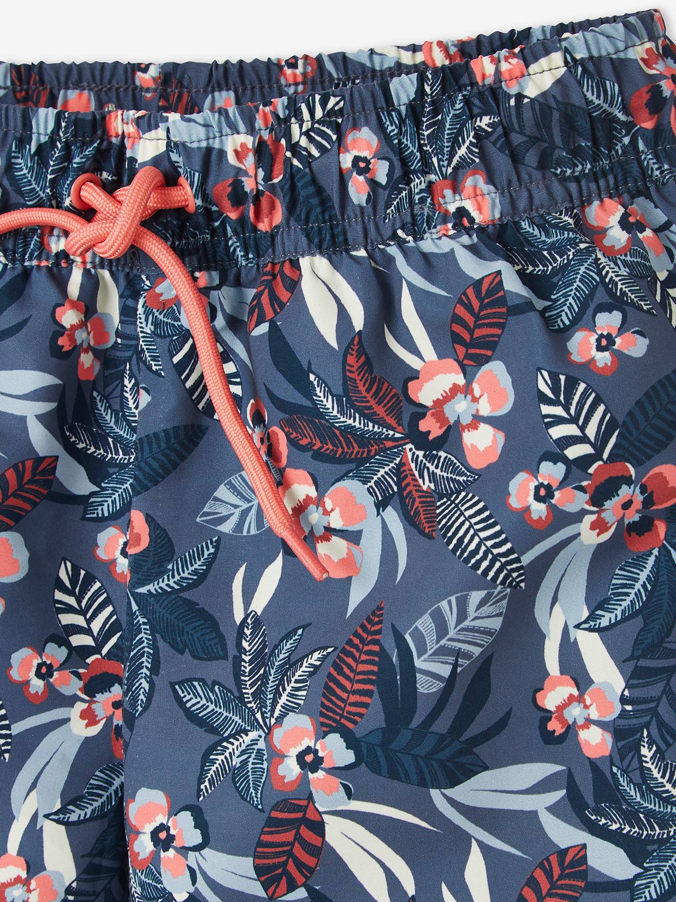 Shorts de banho Tropical para meninas, tamanho médio, estampa azul.