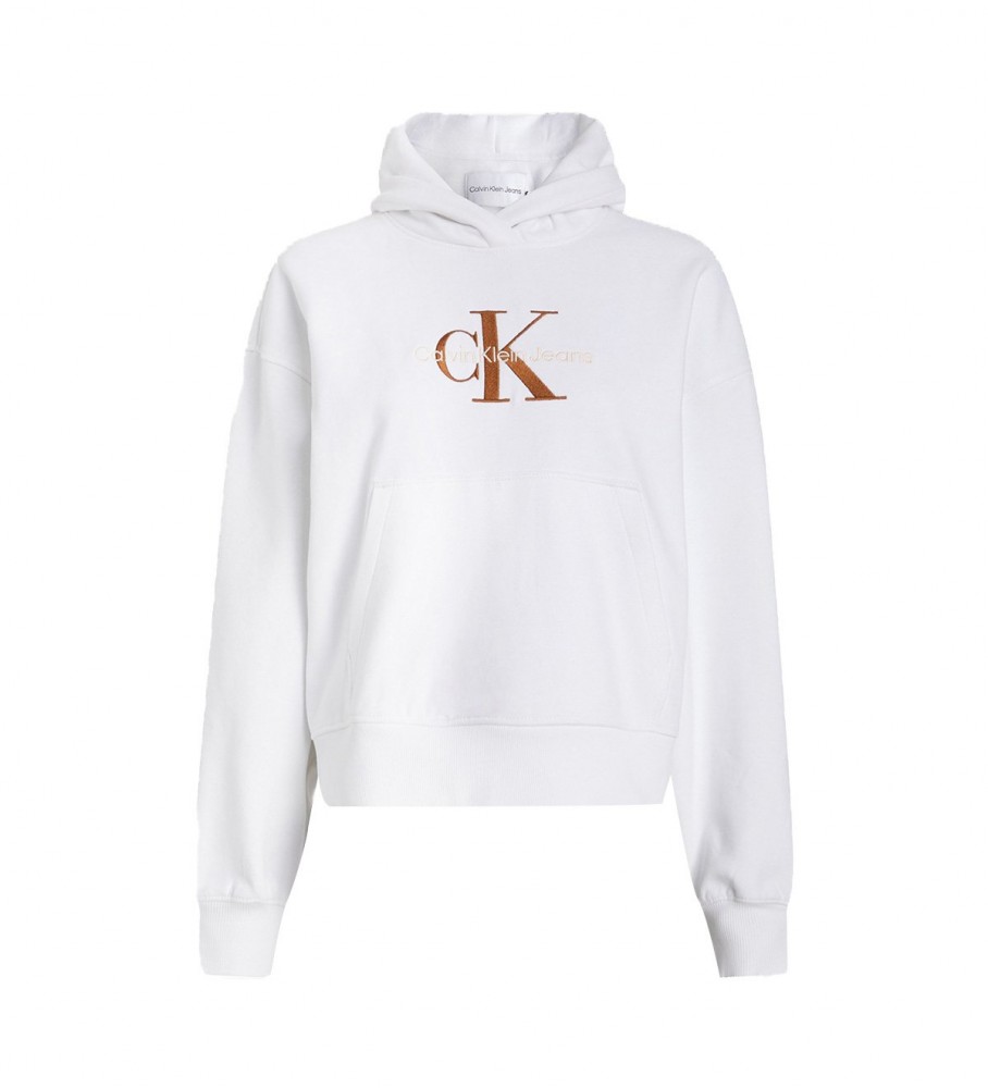 Moletom com capuz Calvin Klein Jeans em algodão com monograma branco
