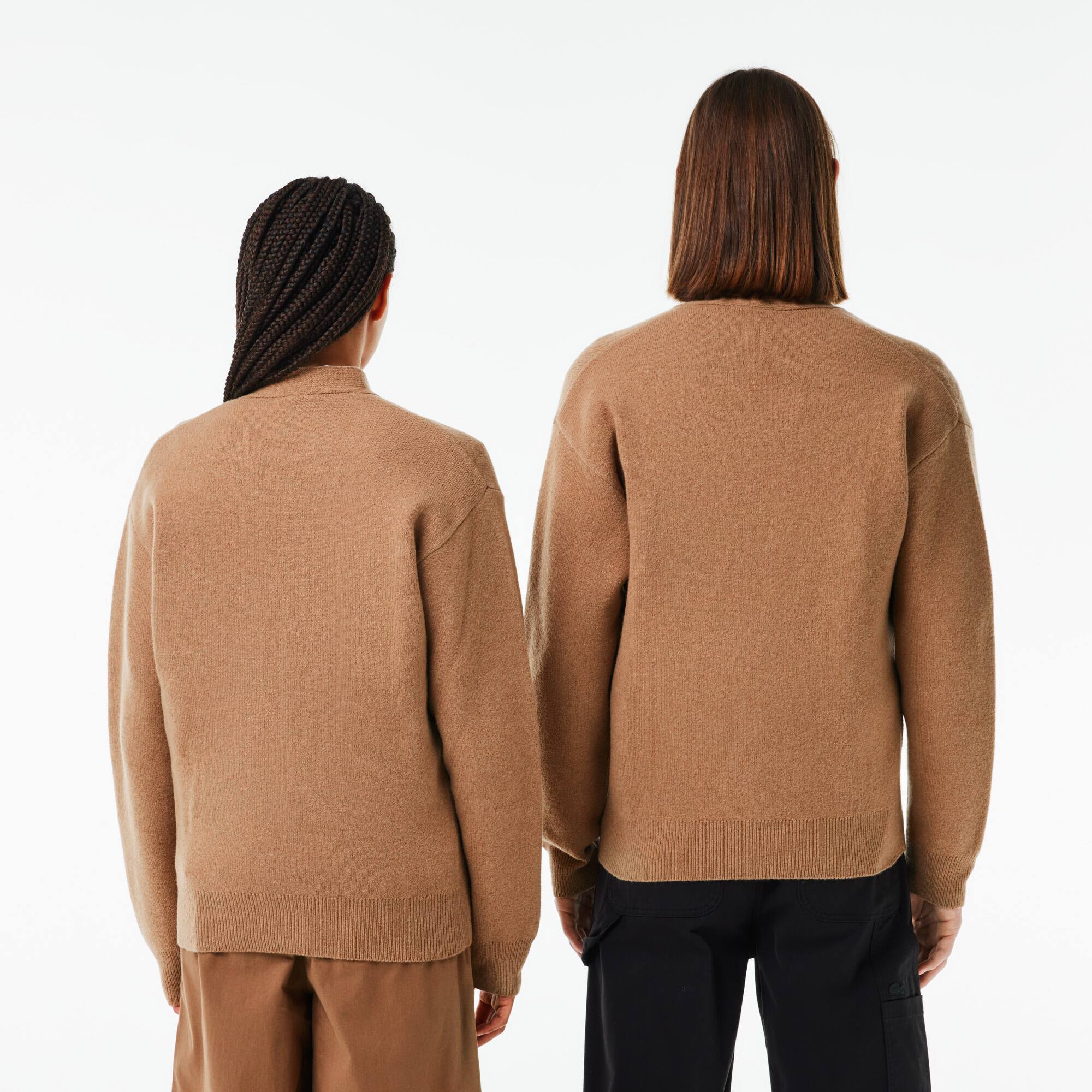 Zweiseitiger Cardigan aus Wolle-Baumwoll-Mischung mit Aufnäher Pullover - Braun - Lacoste - Unisex