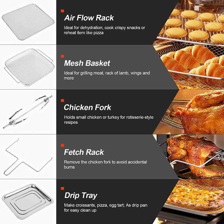Air Fryer Toaster Oven Combo 16 Quart, 1500W Countertop Convection Roaster with 10 in 1 Smart Cook Presets, Rotisserie, Dehydrator, Rolling Lock Function with 5 Accessories Auto Shut Off