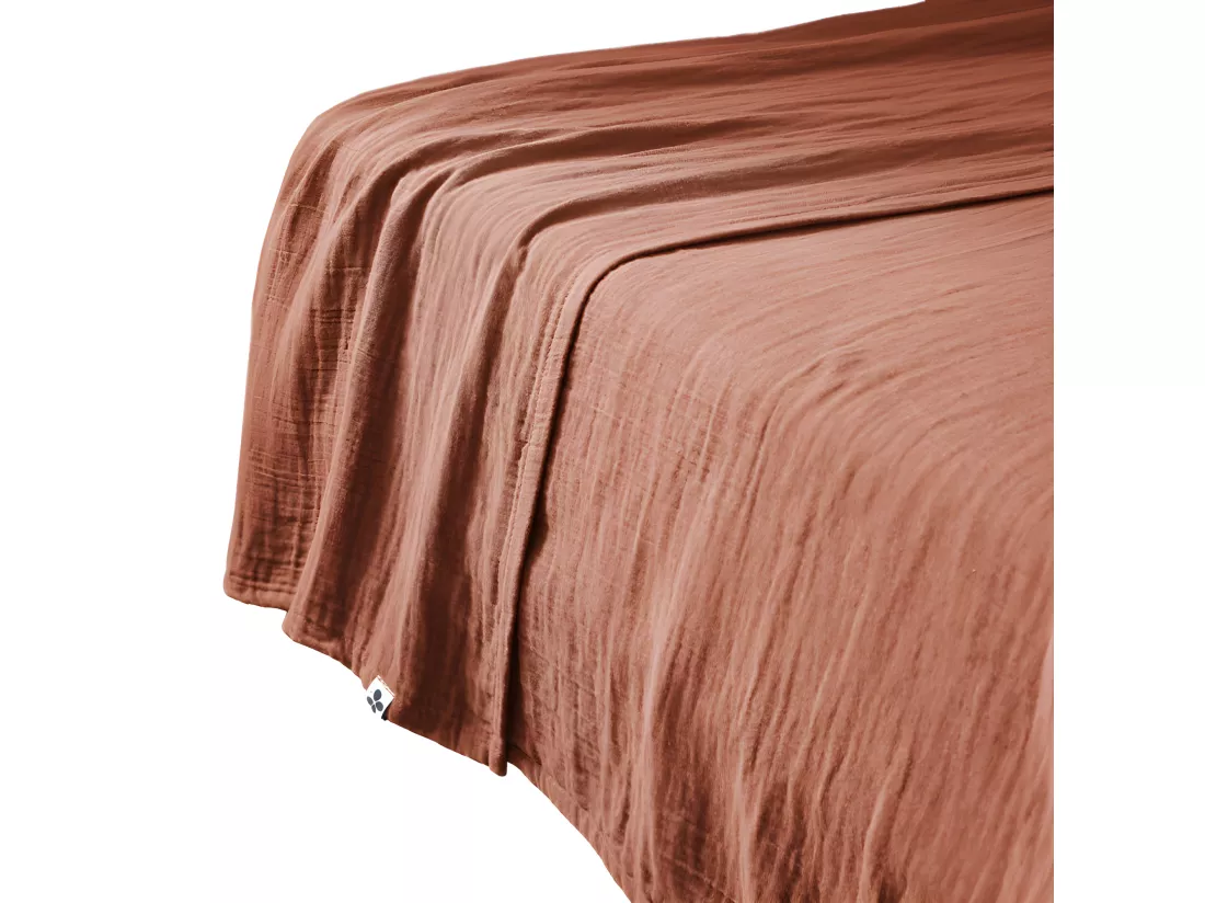 Drap plat 240 x 300 cm en double gaze de coton terracotta - PEPA