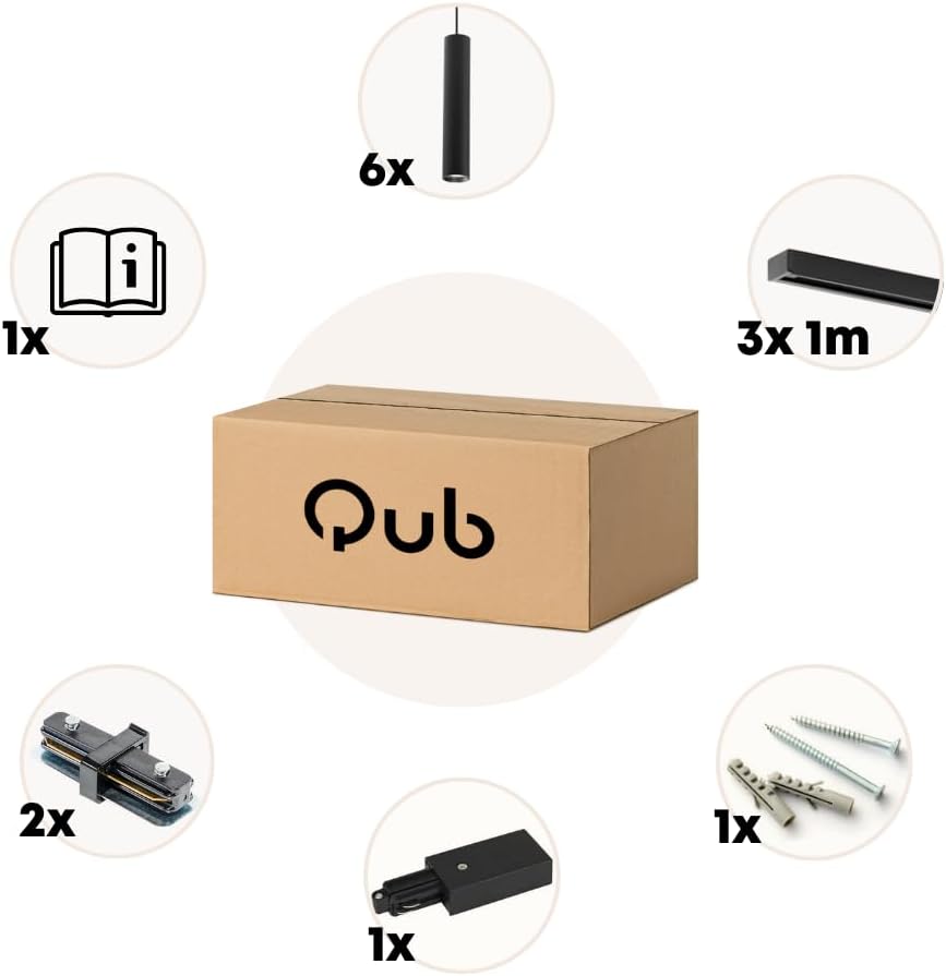 Qub Focus III 1-Phasen Led Schienensystem - 300cm - 6x GU10 Pendelleuchten - 3x 1m Schienen - I-Form - Deckenstrahler Schwarz - Erweiterbar & flexibel - LED-kompatibel - Modernes Design Spot lampe