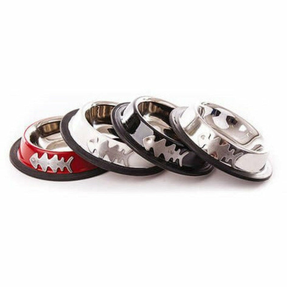 Lot de 4 gamelle en inox pour chats et chiens avec motifs poisson
