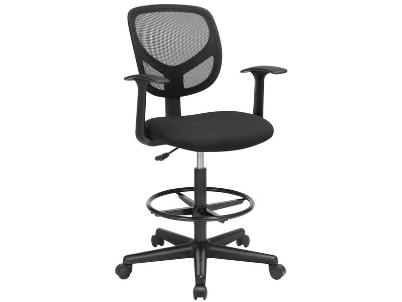 Songmics Bürostuhl mit Armlehnen und Fusskreuz, Schwarz Bequemer und ergonomischer Schreibtischstuhl