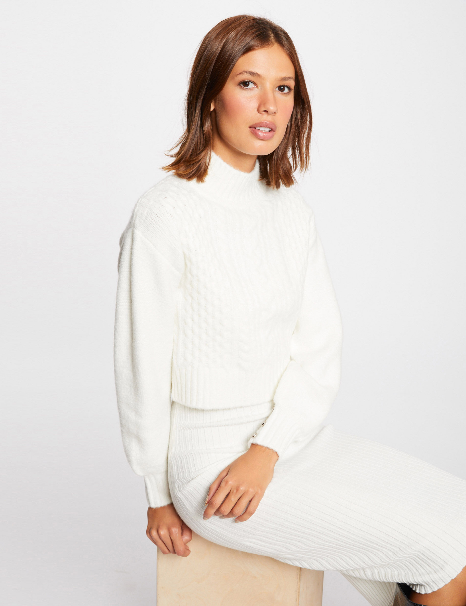 Robe pull ajustée effet 2-en-1 ecru femme - ecru