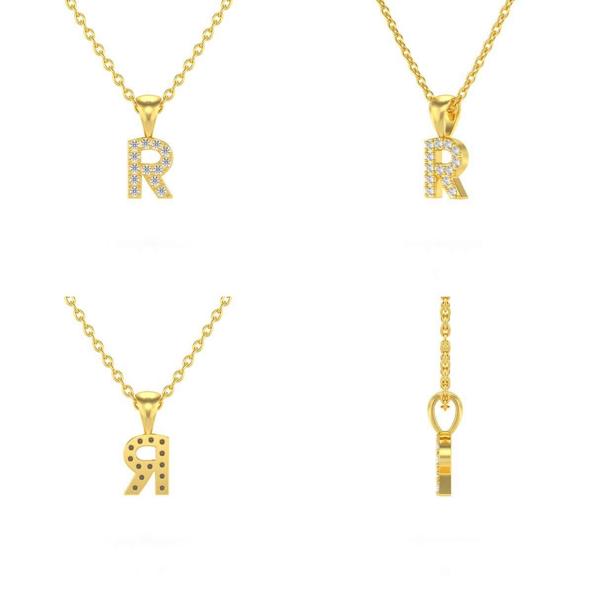 Collier Pendentif ADEN Lettre R Or 750 Jaune Diamant Chaine Or 750 incluse 0.72grs