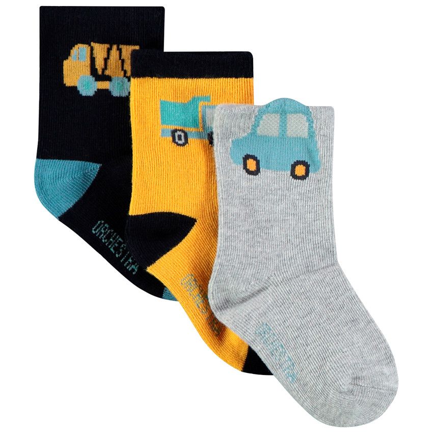 Lot de 3 paires de chaussettes motif véhicule pour bébé garçon - Gris clair
