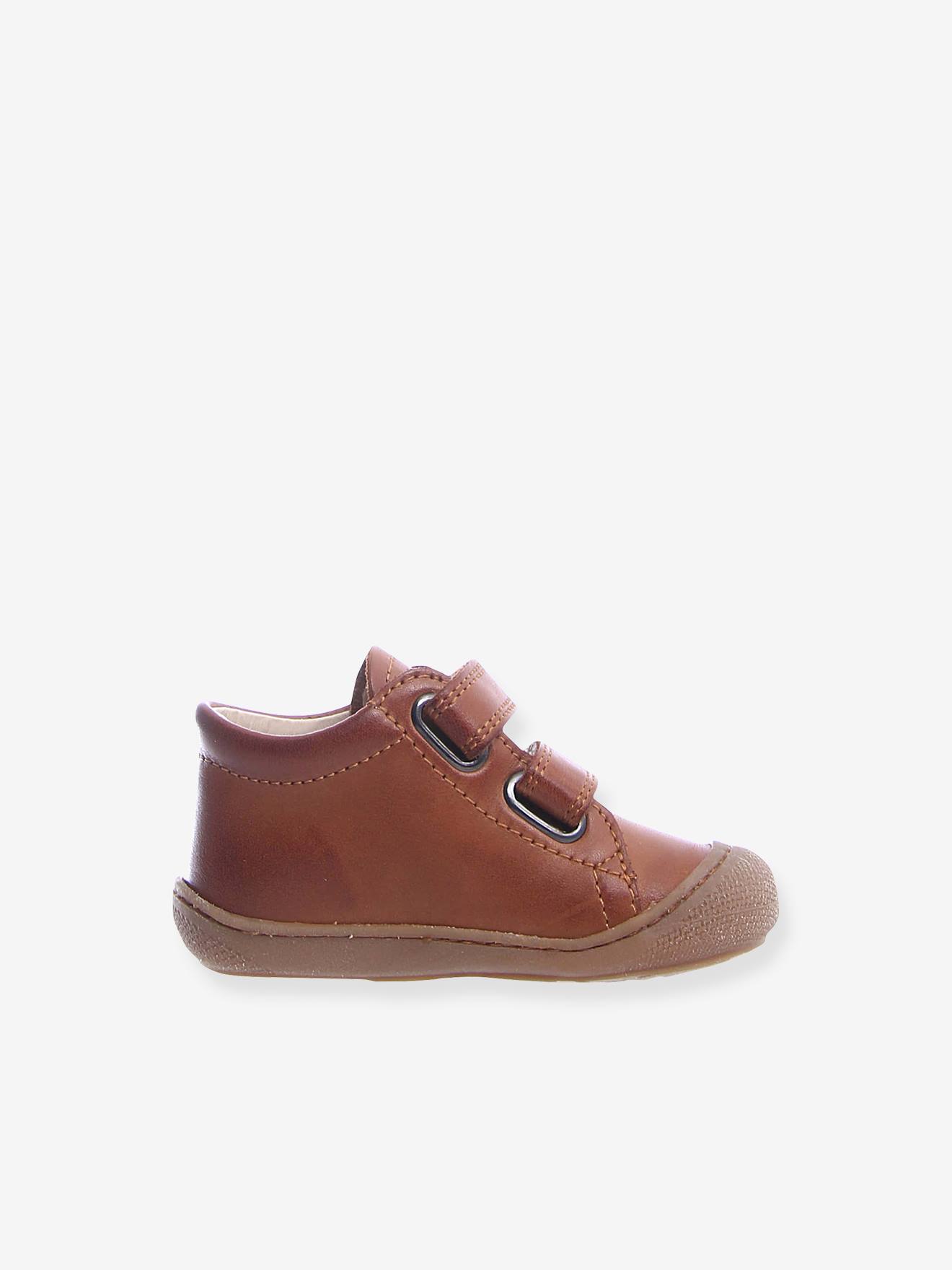 Sapatinhos de bebê com fecho de velcro Cocoon NATURINO® First Steps Marrom Claro Liso