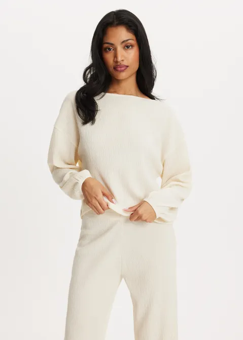 T-shirt met structuur off-white (ECRU)
