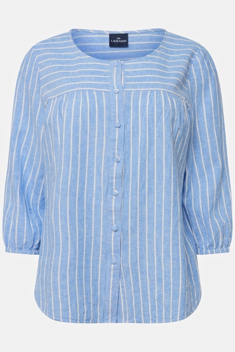 Bluse, Leinenmix, Streifen, Rundhals, 3/4-Ärmel