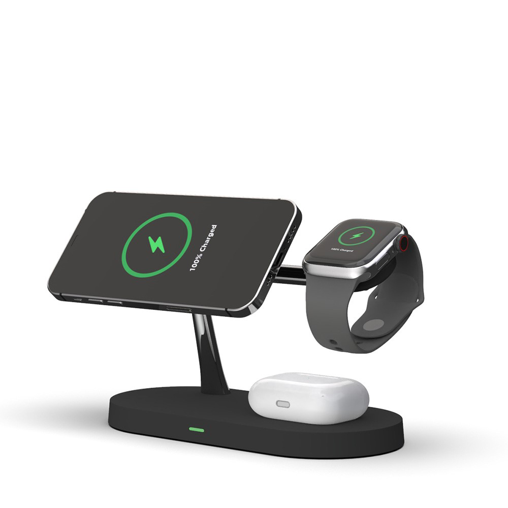 (15W) 5in1 Magnetischer Qi Wireless Charger für Apple Watch / Smartphone / AirPods Dockingstation mit LED Nachtlicht - Schwarz