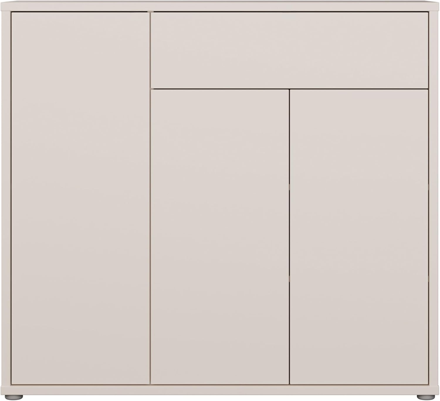 Forte Alice Springs Schuhschrank 100 110, moderner Schuhschrank mit viel Stauraum, 3-türig, 1 Schublade, Holzwerkstoff, Kaschmir Beige, 109,2 cm breit x 99,1 cm hoch x 34,9 cm tief