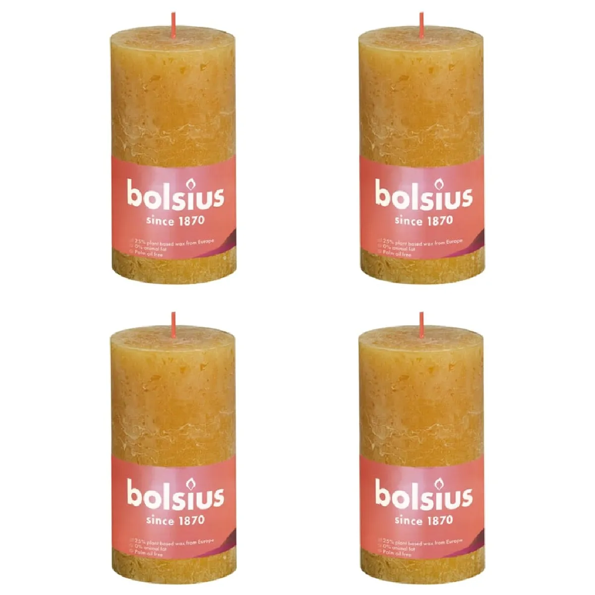 Bolsius Bougies pilier rustiques 4 pcs - Jaune nid d'abeilles