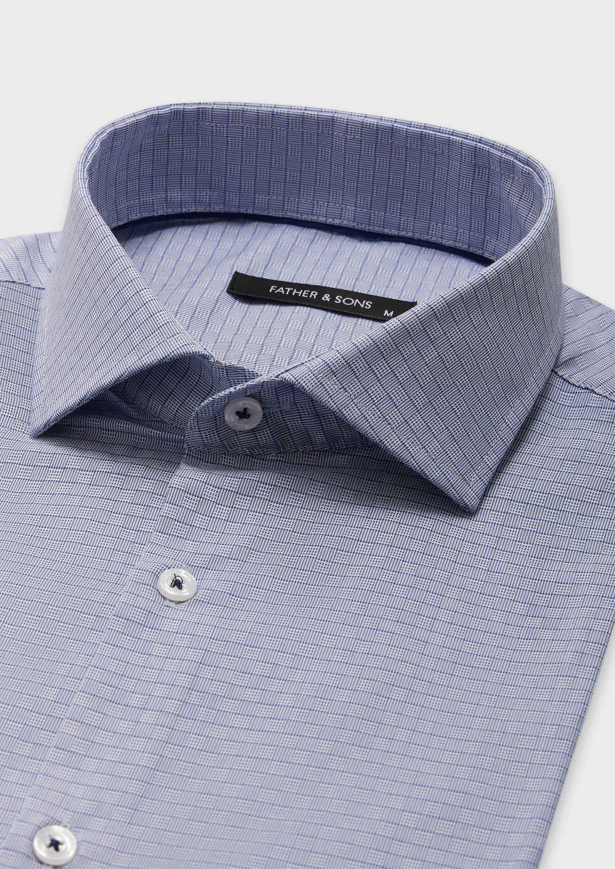 Chemise manches courtes Slim en coton Jacquard mélangé blanc à motif fantaisie bleu marine