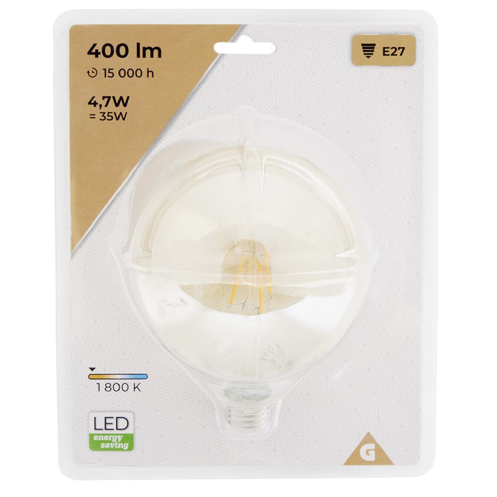 Ampoule à filament E27 forme globe doré 4,7W=35W