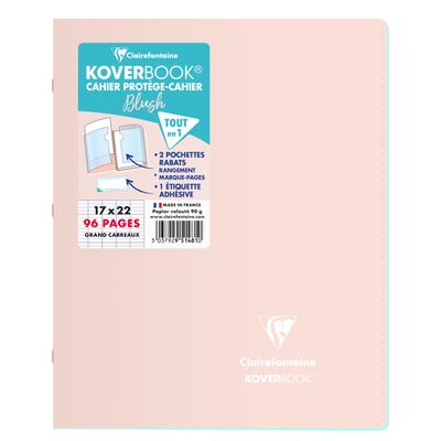 Clairefontaine Koverbook Blush - Cahier polypro 17 x 22 cm - 96 pages - grands carreaux (Seyes) - disponible dans différentes couleurs pastels
