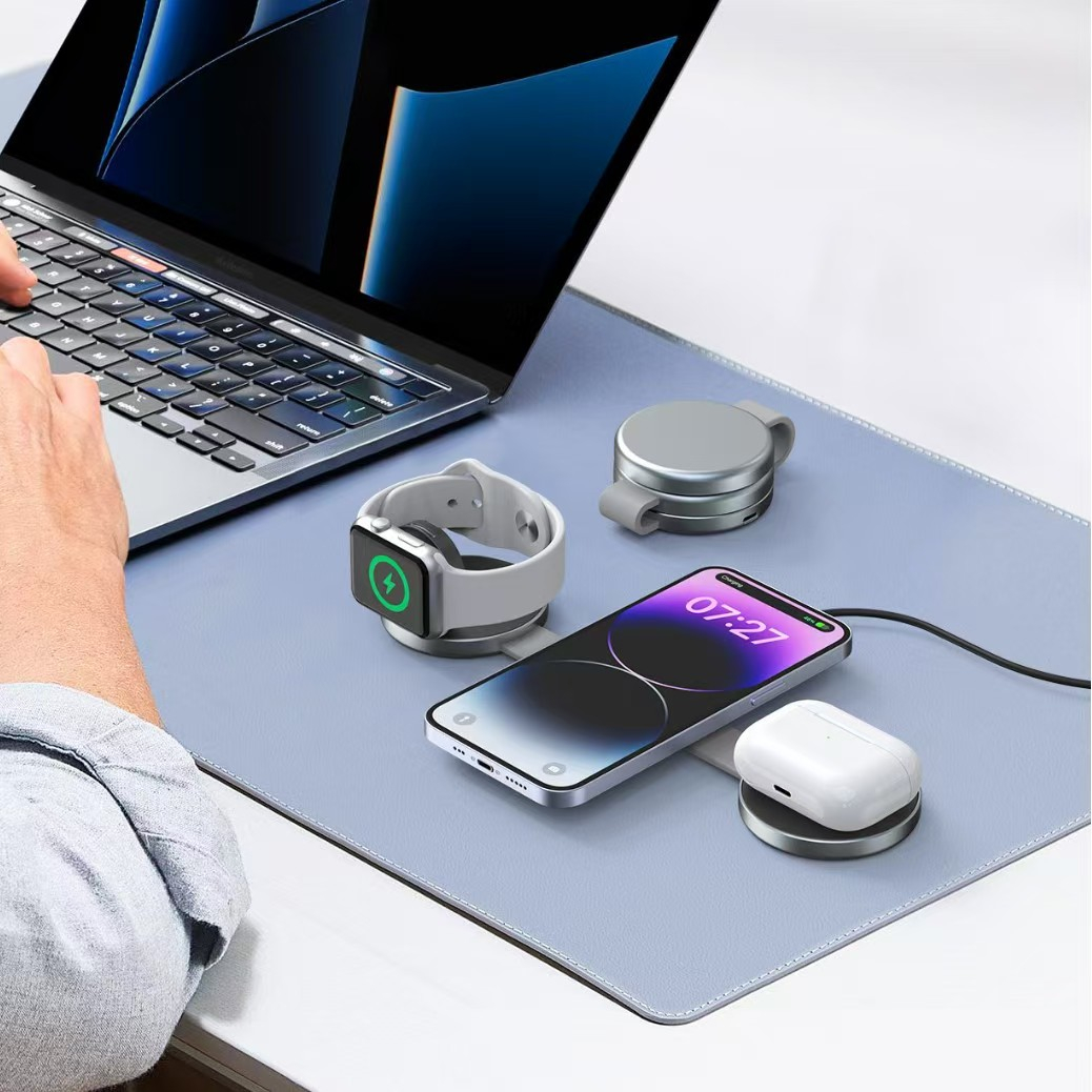 (15W) 3in1 MagSafe Qi Wireless Charger Ladegerät Faltbare Ladestation - Silber