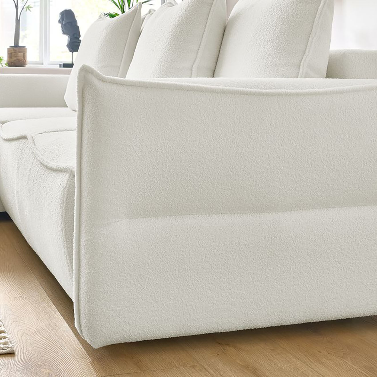 Bobochic Canapé d'angle gauche convertible bouclette Léon blanc - 242x158x90 cm