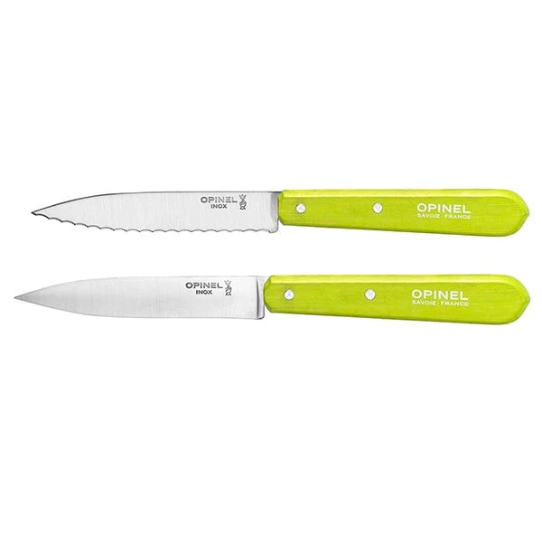 Set 2 couteaux office lames lisse et crantée 10 cm couleur pomme Opine