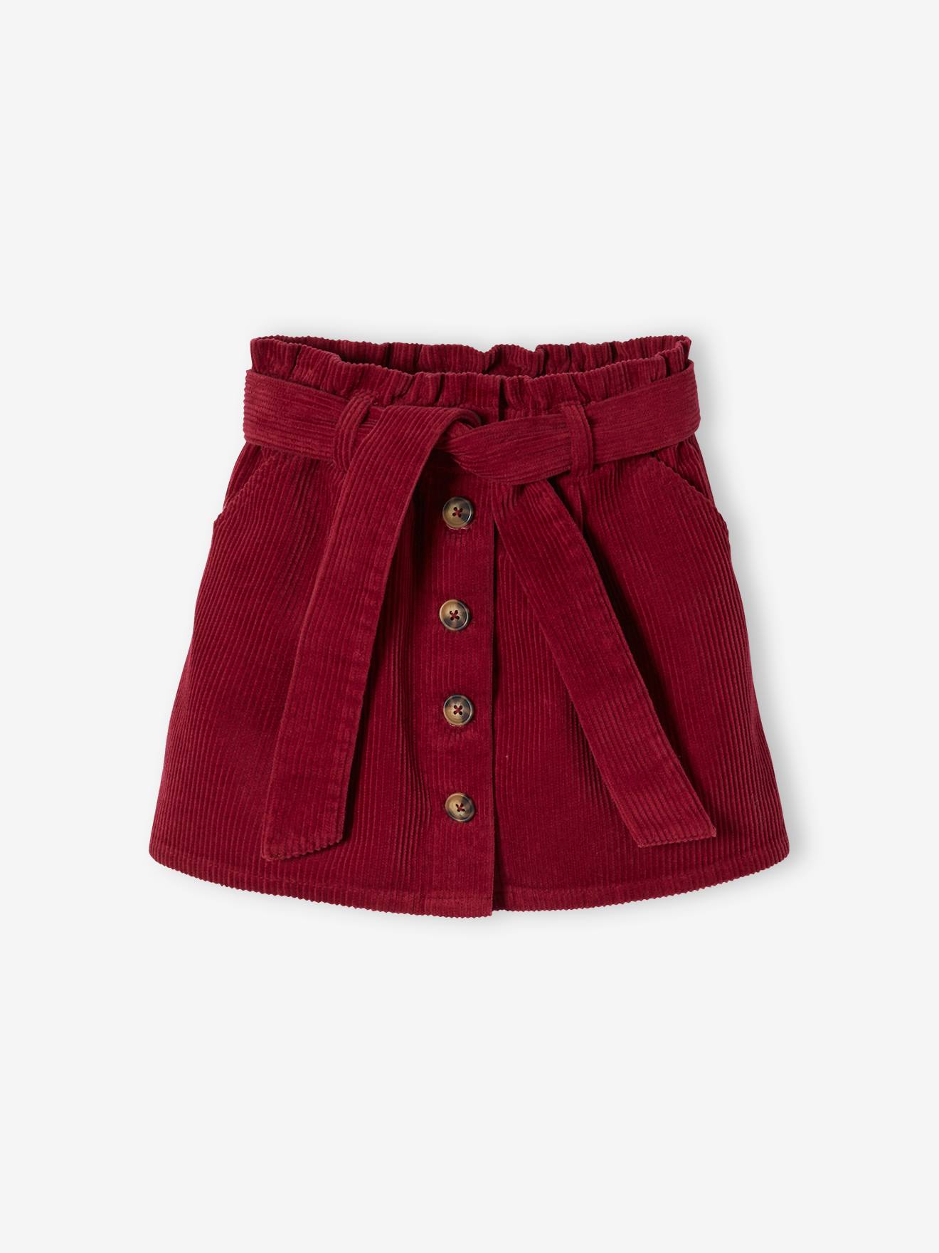 Saia lisa de veludo cotelê vermelho escuro, estilo 