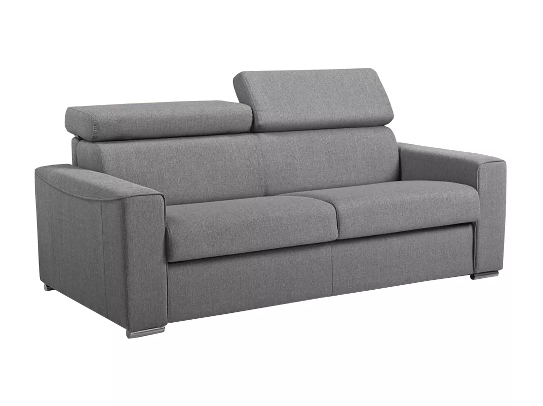 Canapé 3 places convertible express en tissu gris - couchage lattes larges 140 cm - Matelas 18 cm avec mémoire de forme VIZIR