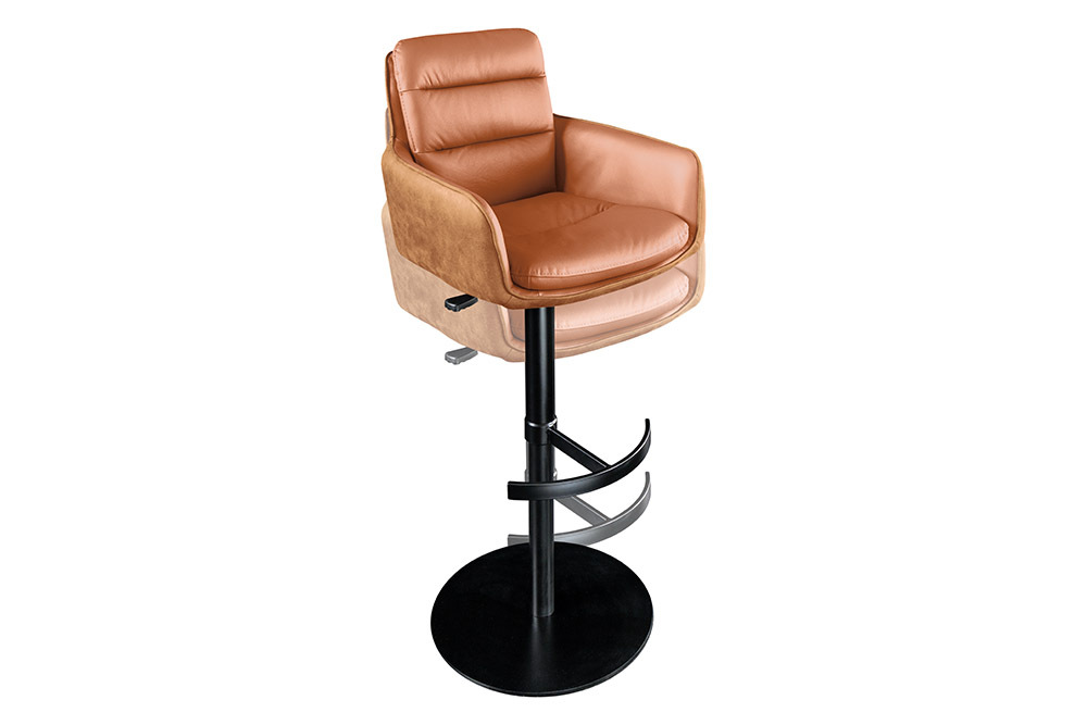 Drehbarer Design Barhocker BIG GEORGE cognac Echtleder höhenverstellbar mit Armlehnen