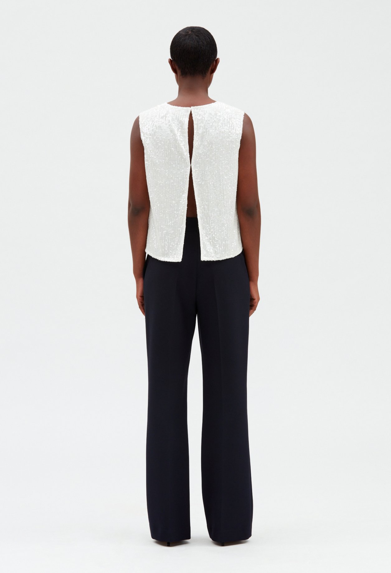 Top sans manches sequins ecru