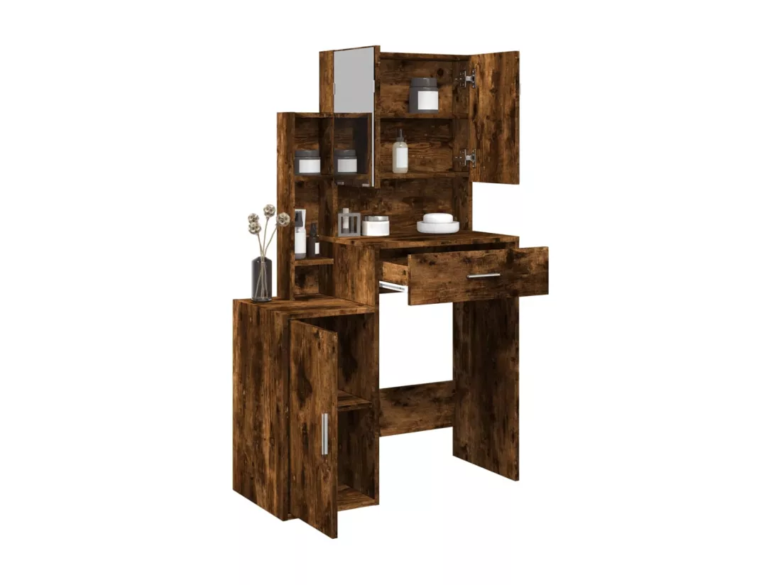 Coiffeuse avec armoire chêne fumé 80x35x132 cm