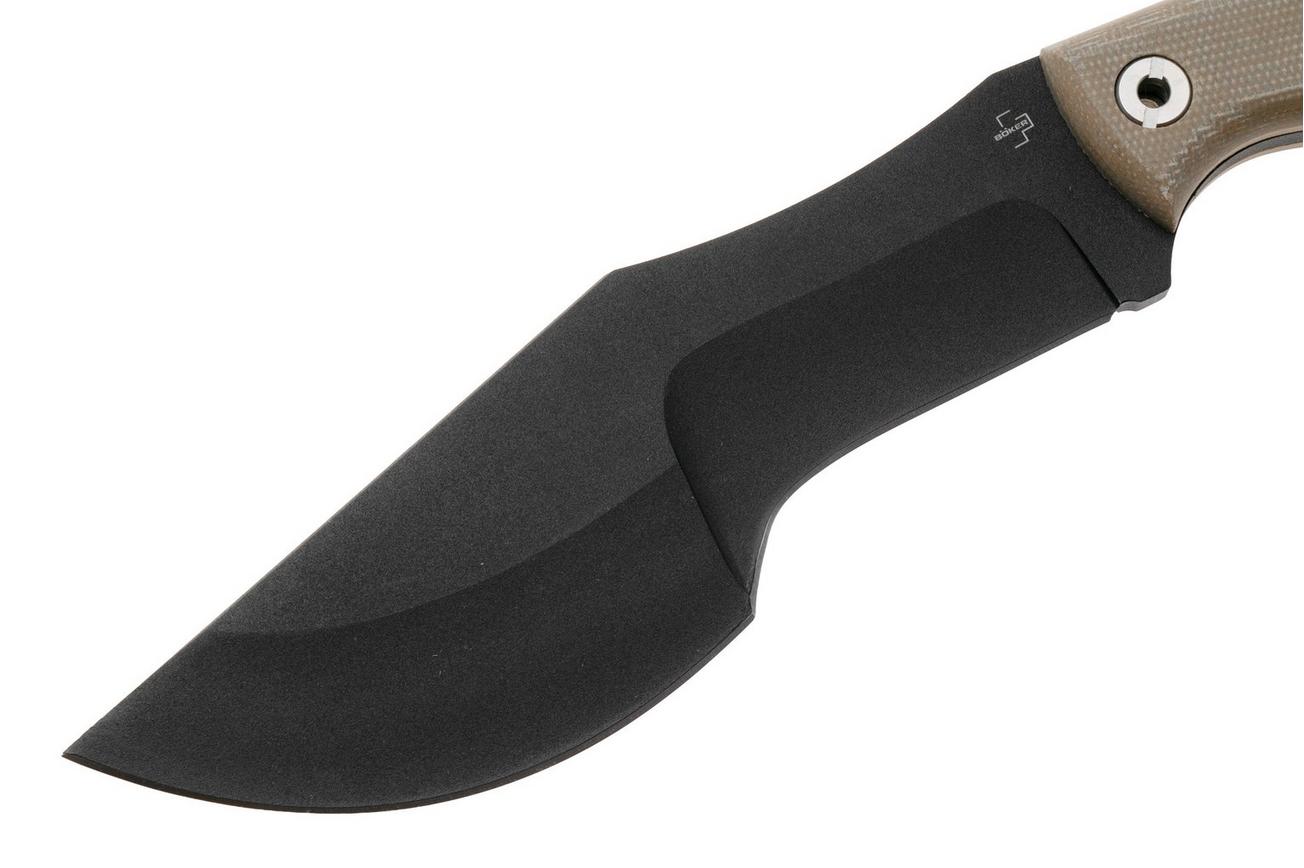 Böker Plus Tracker 2.0 02BO114, Black 1095 Carbon Steel, Brown Micarta survivalmes, Dave Wenger design