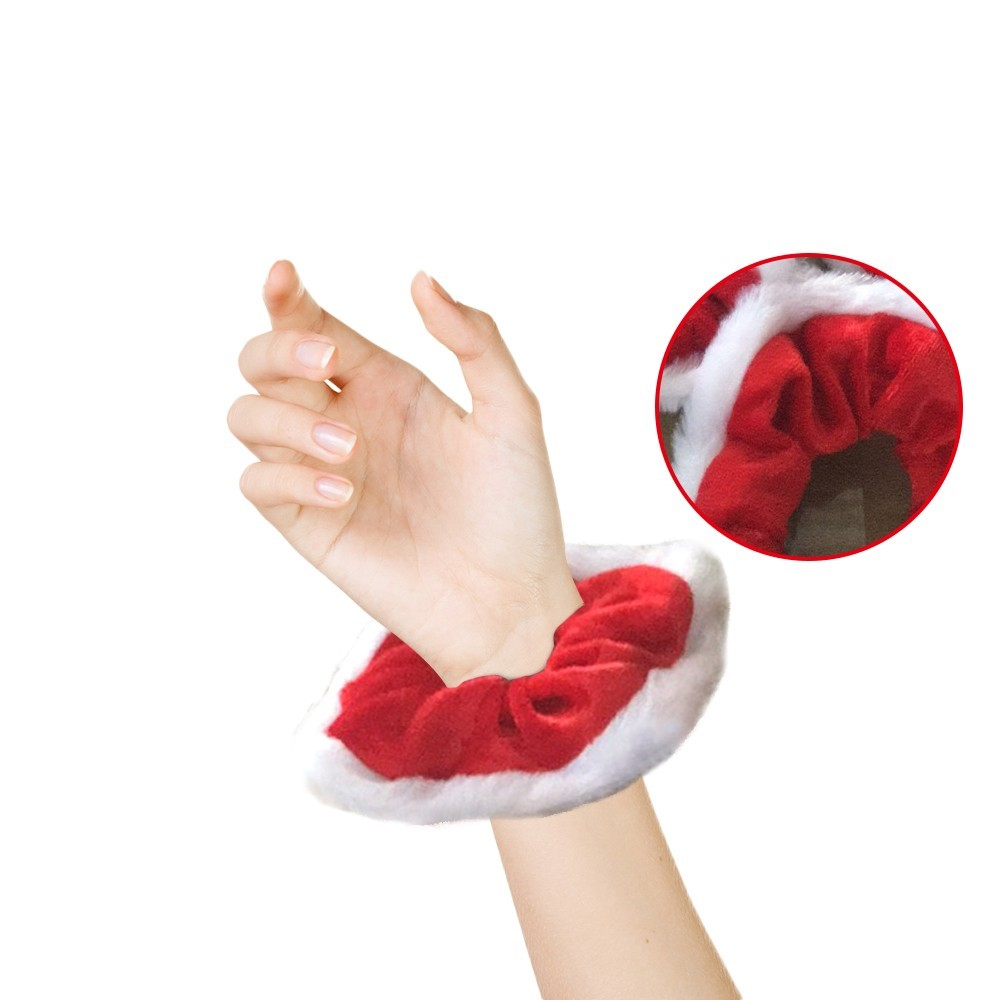 (Ø4cm) Velvet Scrunchie Elastisches Haargummi Weihnachts Haarschmuck Haarband - Rot / Weiss