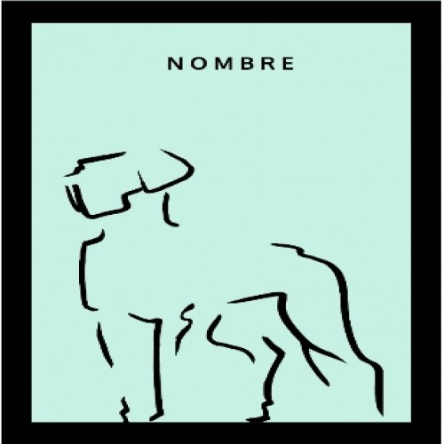 Ilustração de um cachorro em formato A4 com moldura preta cor menta.
