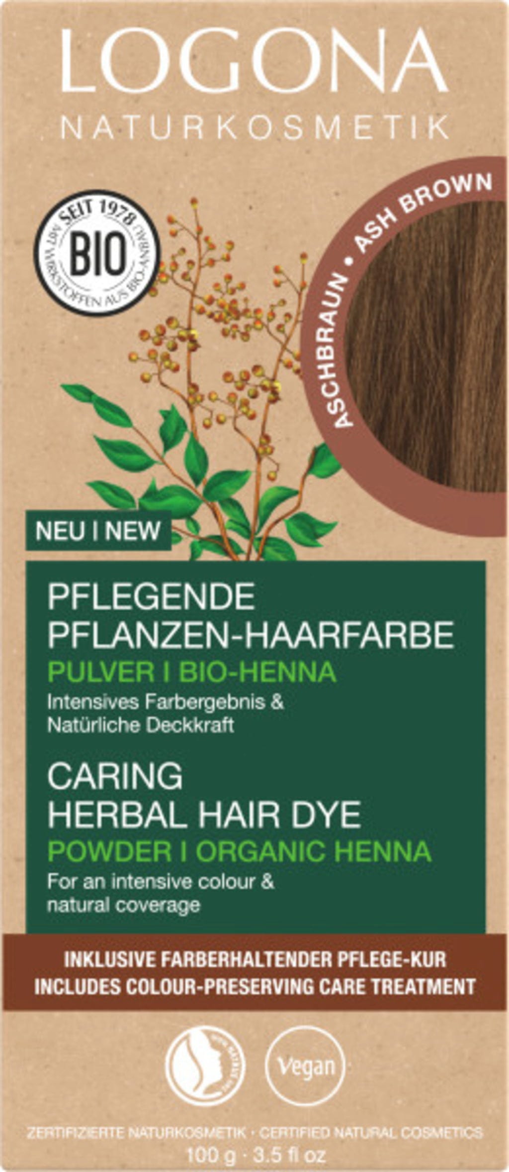 LOGONA  Pflanzen-Haarfarbe Pulver Aschbraun, 100 g