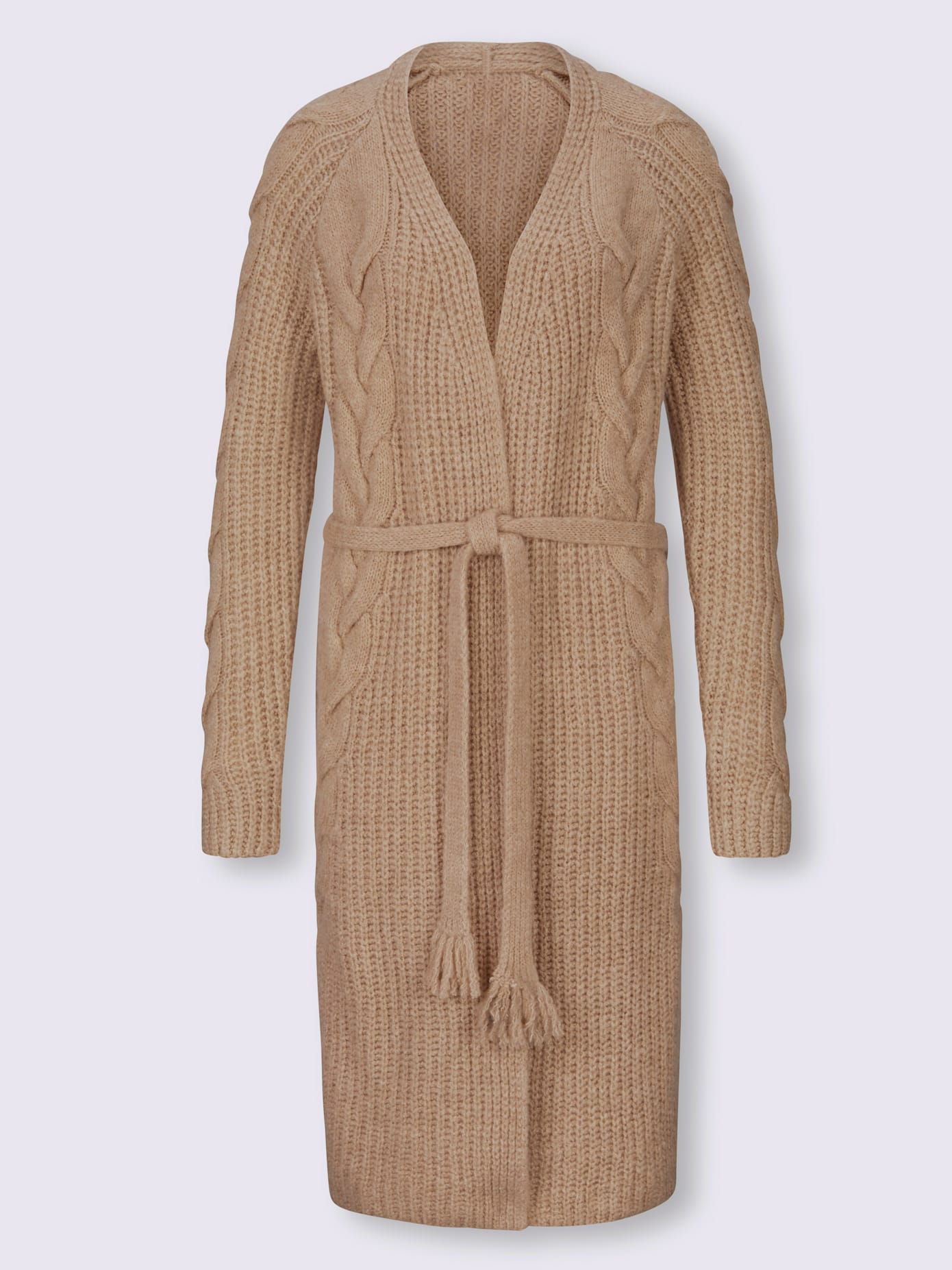 Manteau en tricot motif torsadé devant et aux manches