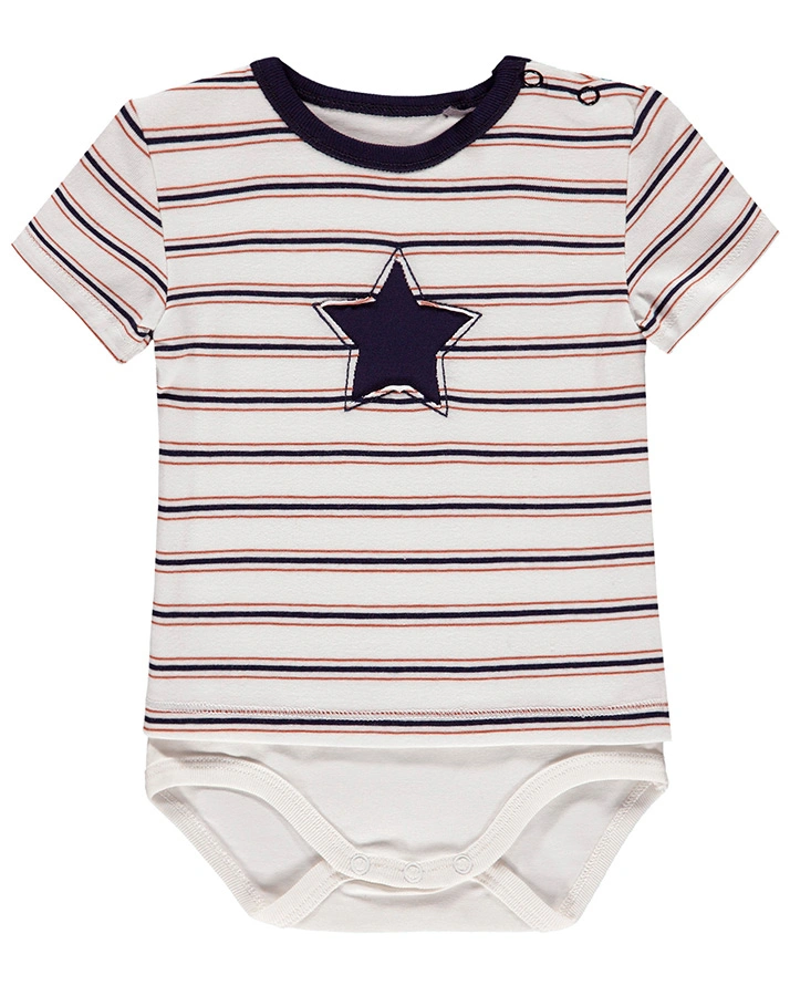 Kurzarm-Body LAZY SLOTH – STAR gestreift in offwhite
