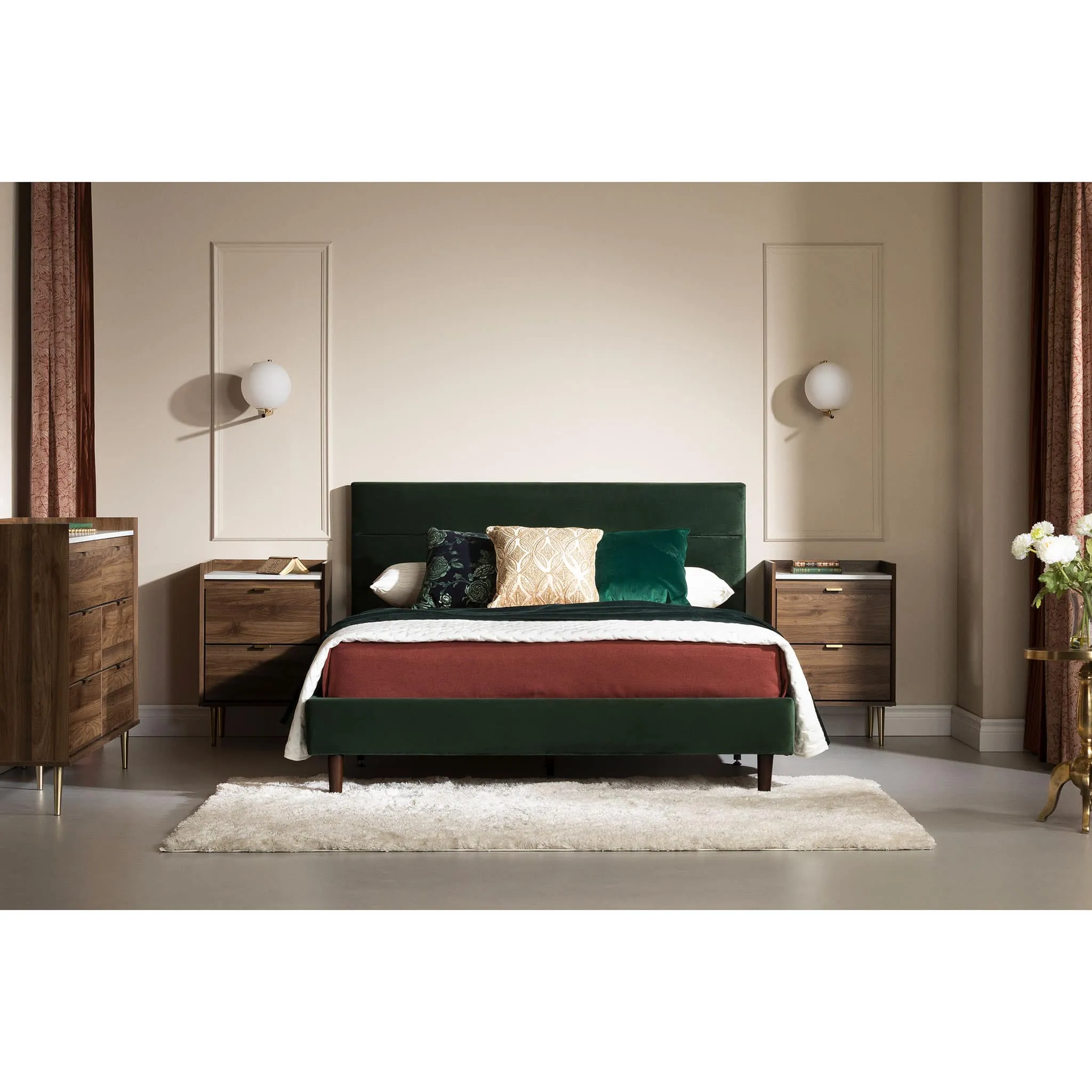 South Shore Table de Nuit 2 Tiroirs - Hype Noyer naturel et Marbre carrara