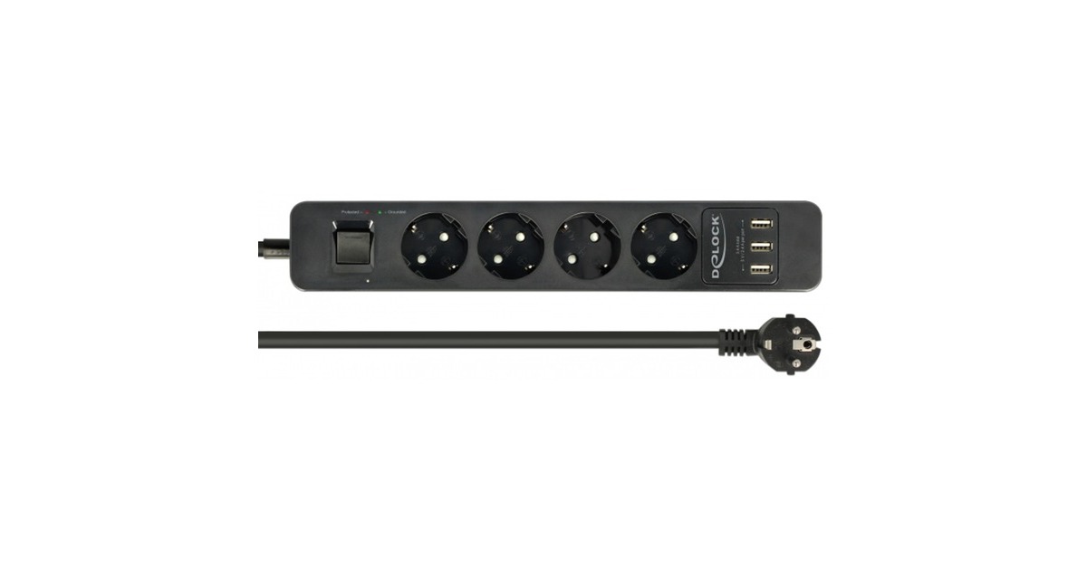 DeLOCK4-weg stekkerdoos met USB-poorten stekkerdoos  (Zwart)