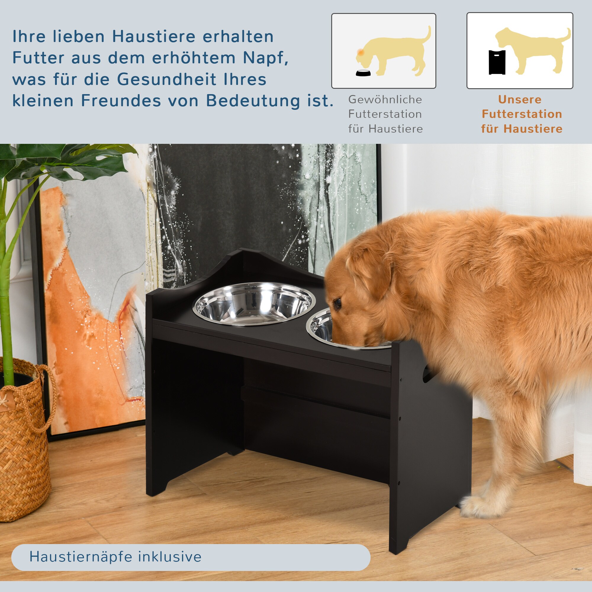 PawHut Futterstation höhenverstellbar dunkelbraun 54 x 31,5 x 47 cm (BxTxH)