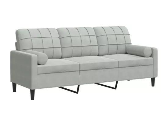 Canapé 3 places avec oreillers gris clair 180 cm velours