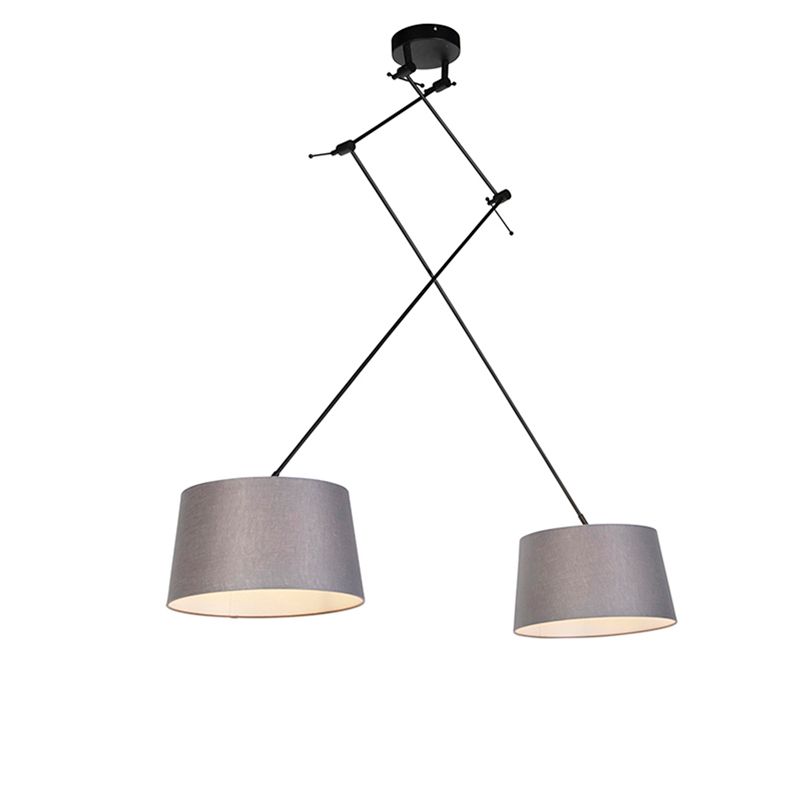 Hanglamp zwart met linnen kappen donkergrijs 35 cm 2-lichts - Blitz