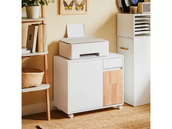SoBuy ASK04-WN Caisson de Bureau à roulettes, Support Imprimante Roulant, Organiseur Bureau, Meuble de Rangement Bureau, Caisson de Rangement avec Tiroirs, BLANC, 65x58x35cm