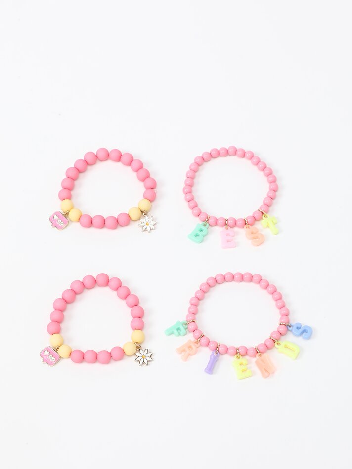 Pacote com 4 pulseiras com letras para melhores amigas - Cores variadas