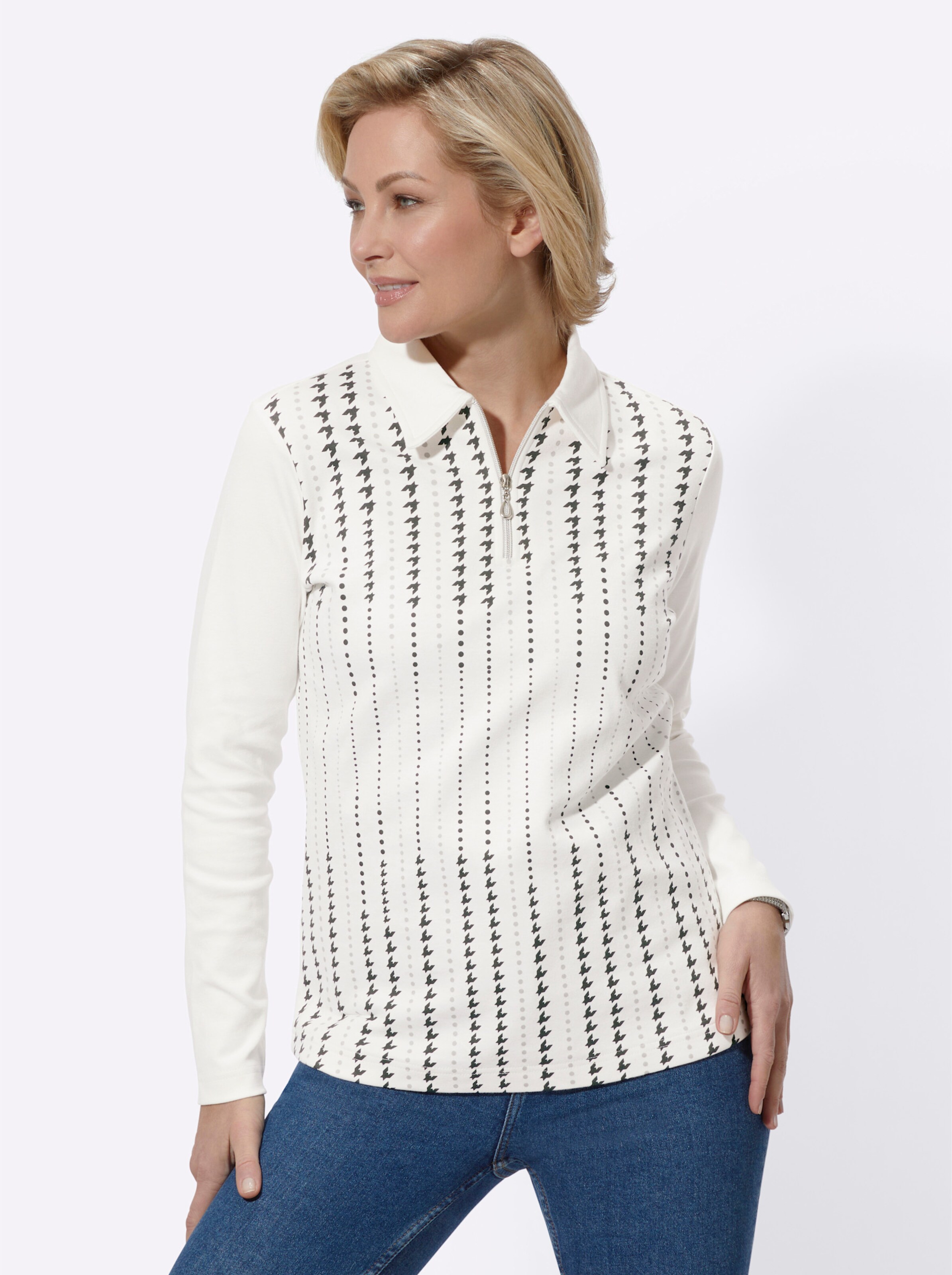 Winter-Shirt in ecru-bedruckt
