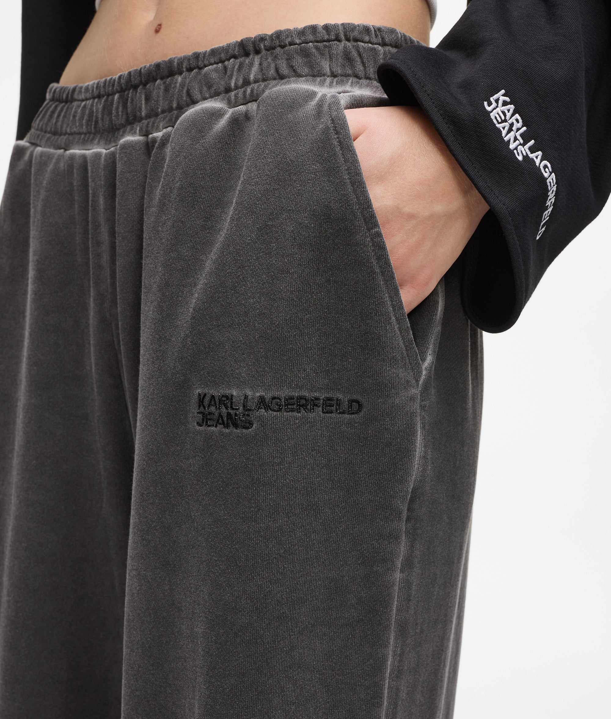 Gewassen joggingbroek met wijde pijpen