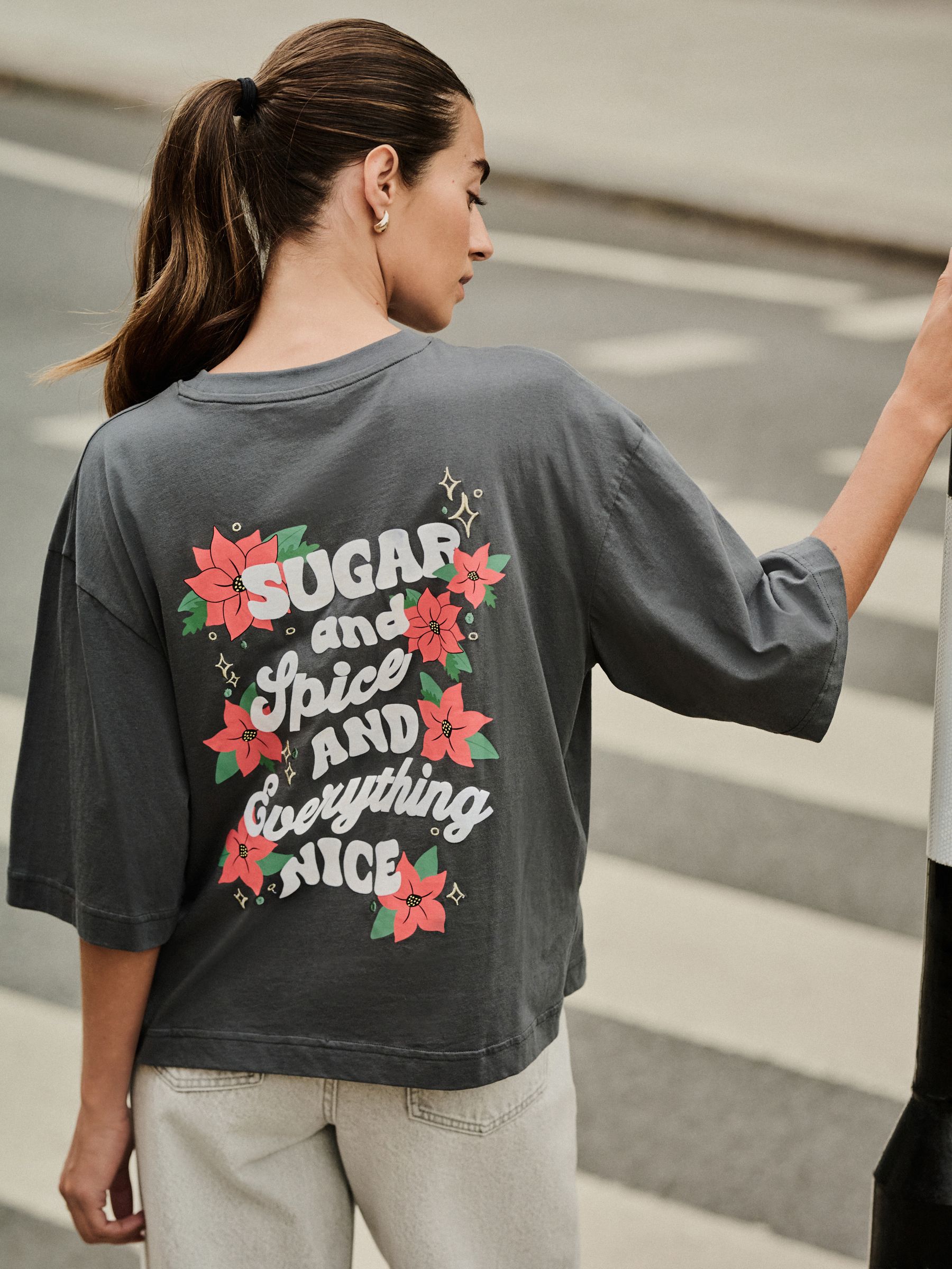 Grijs - Kerstmis Suiker en Kruiden Grafisch Korte Mouw T-shirt
