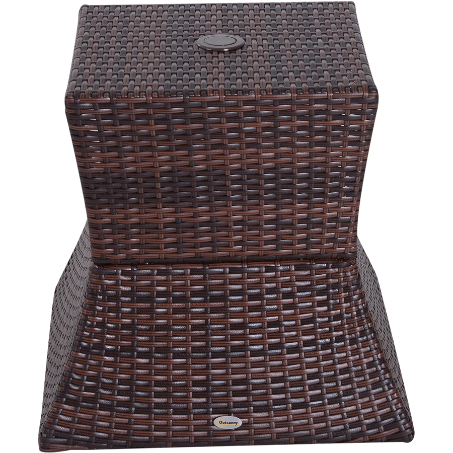 Outsunny Rattan-Gartentisch mit Sonnenschirm-Halterung braun