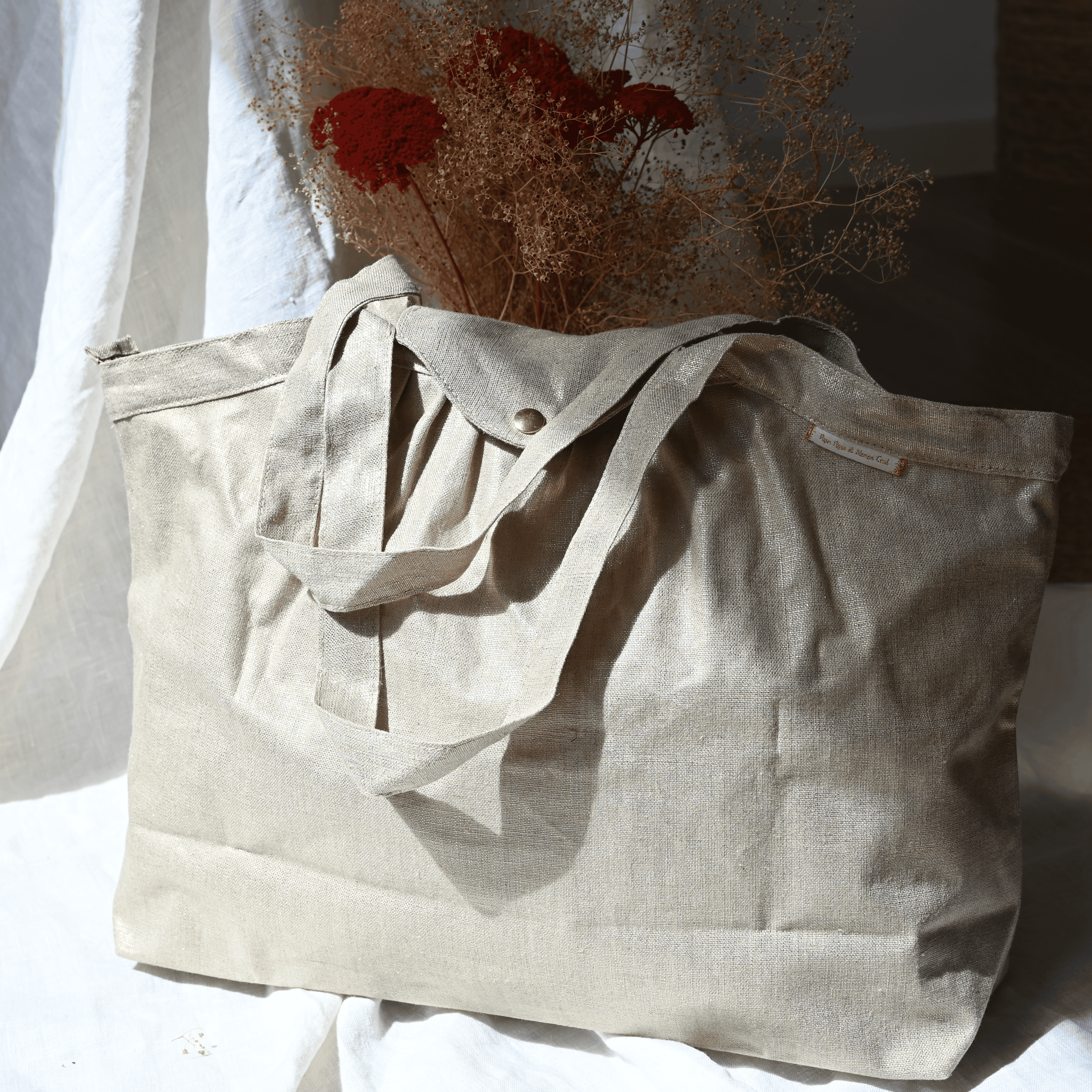 Sac Cabas Taille Moyenne Plissé Lin Doré